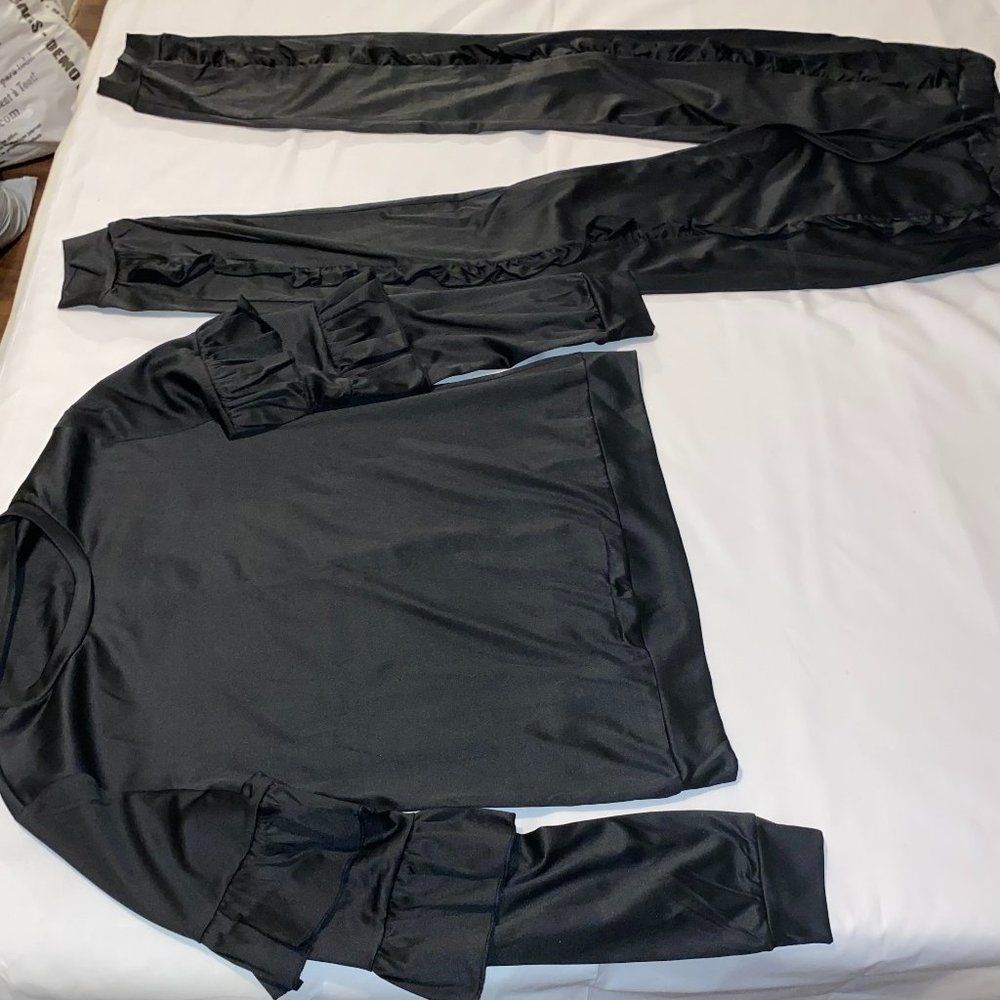 Black Tracksuit Jogger Set Top and Bottom B91 Black Size M